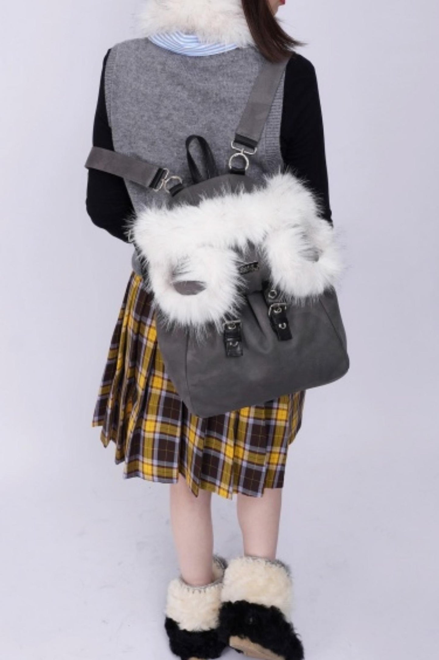 Furry Bear Crossbody Backpack