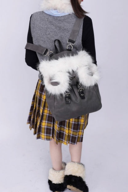 Furry Bear Crossbody Backpack