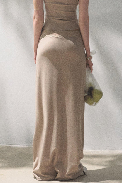 Lace-Trimmed High Waist Skirt