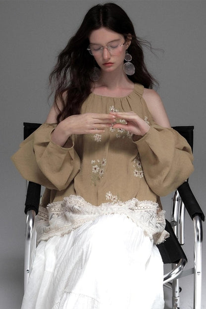 Neoclassical Embroidery Off-the-Shoulder Top