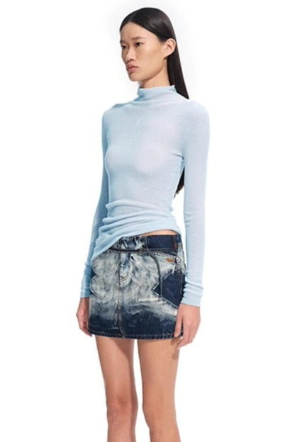 High Neck Long Sleeve Knit Wool Top