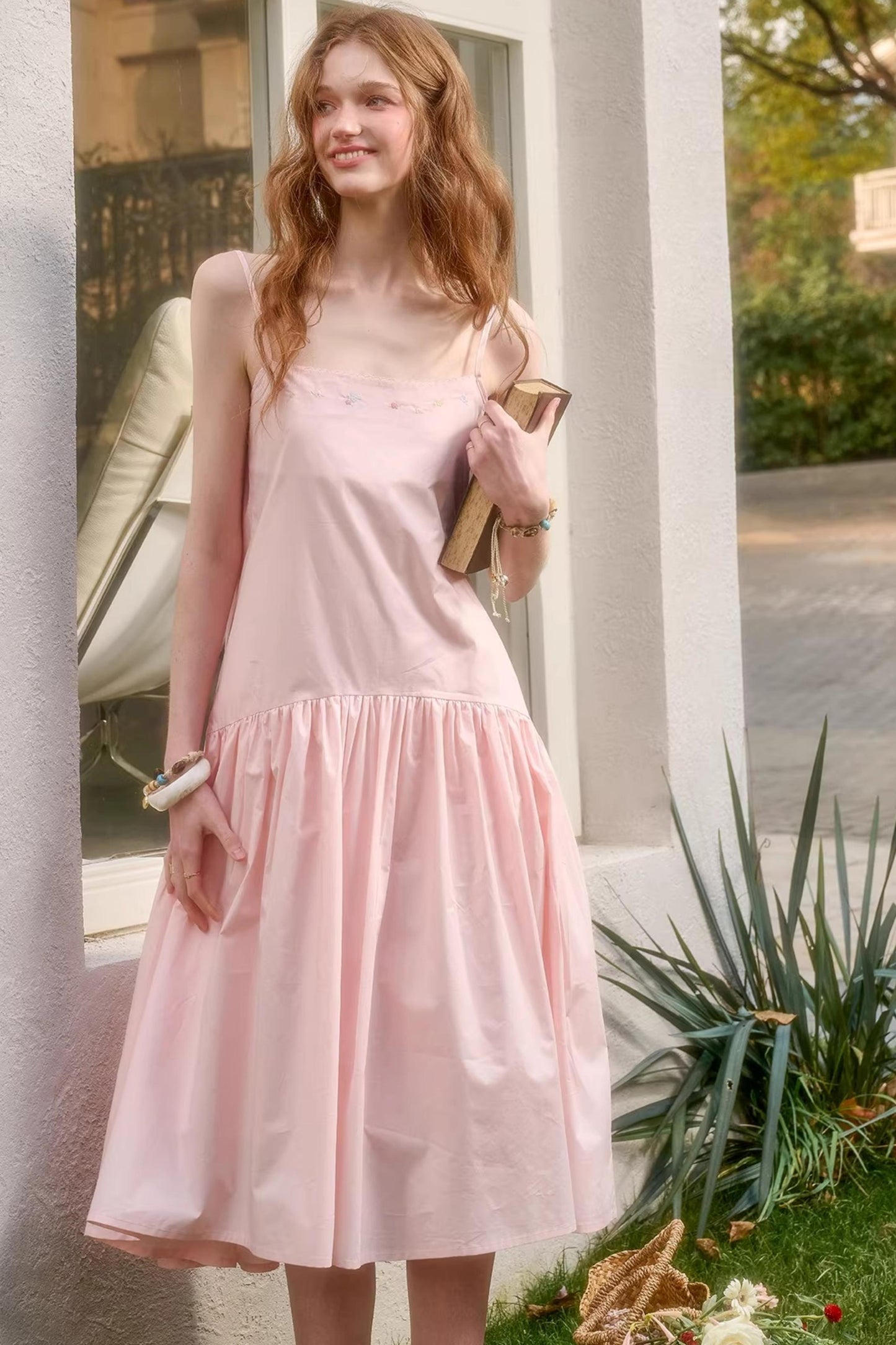 Baby Pink Cotton Dress Set-Up