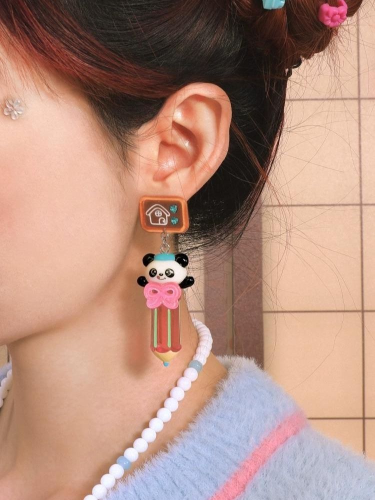 Panda 3D Pencil Resin Necklace and Earrings