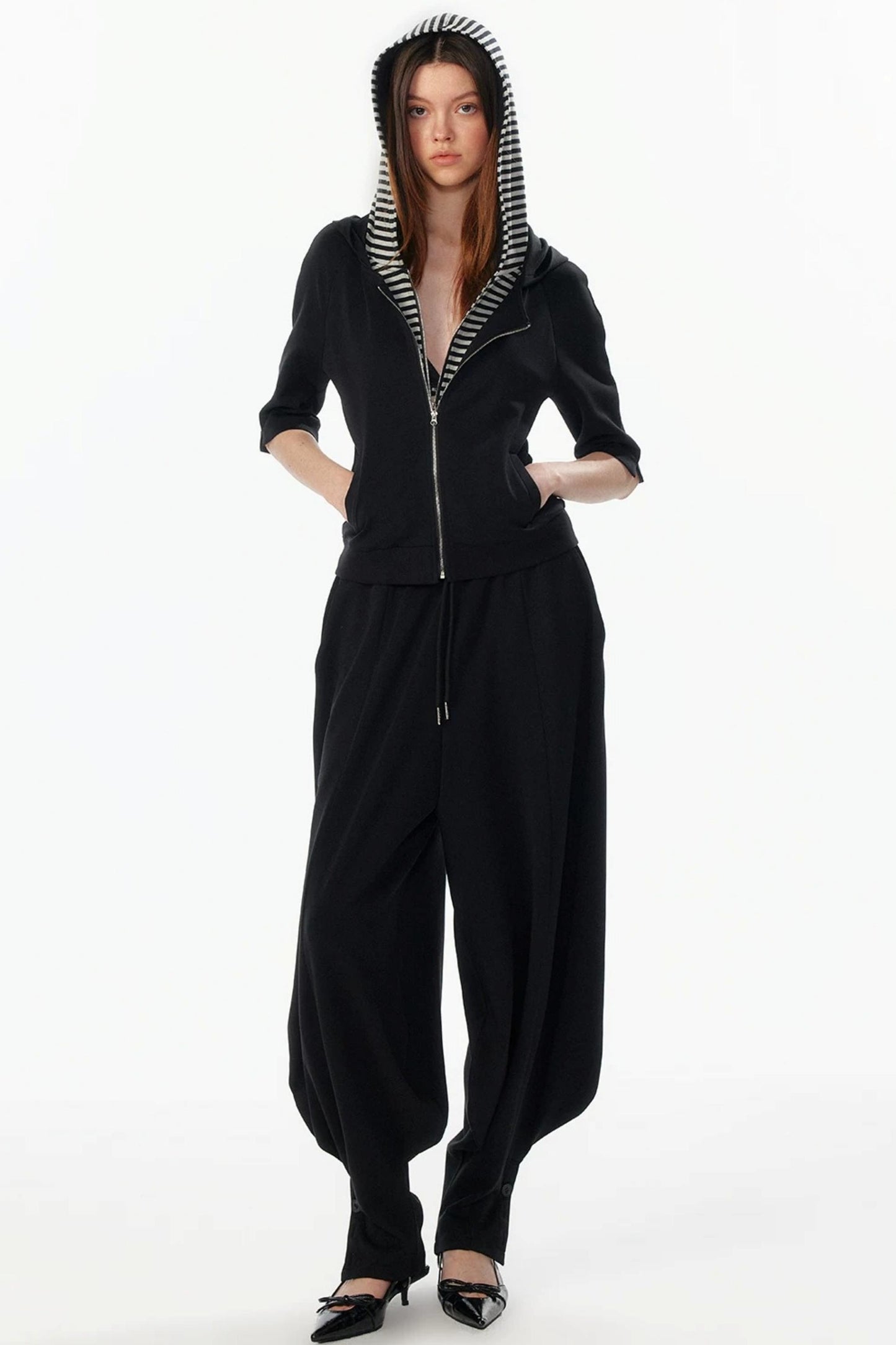 Patchwork Cropped Short Sleeve Hoodie
