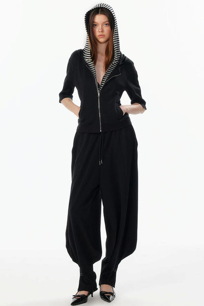 Patchwork Cropped Short Sleeve Hoodie