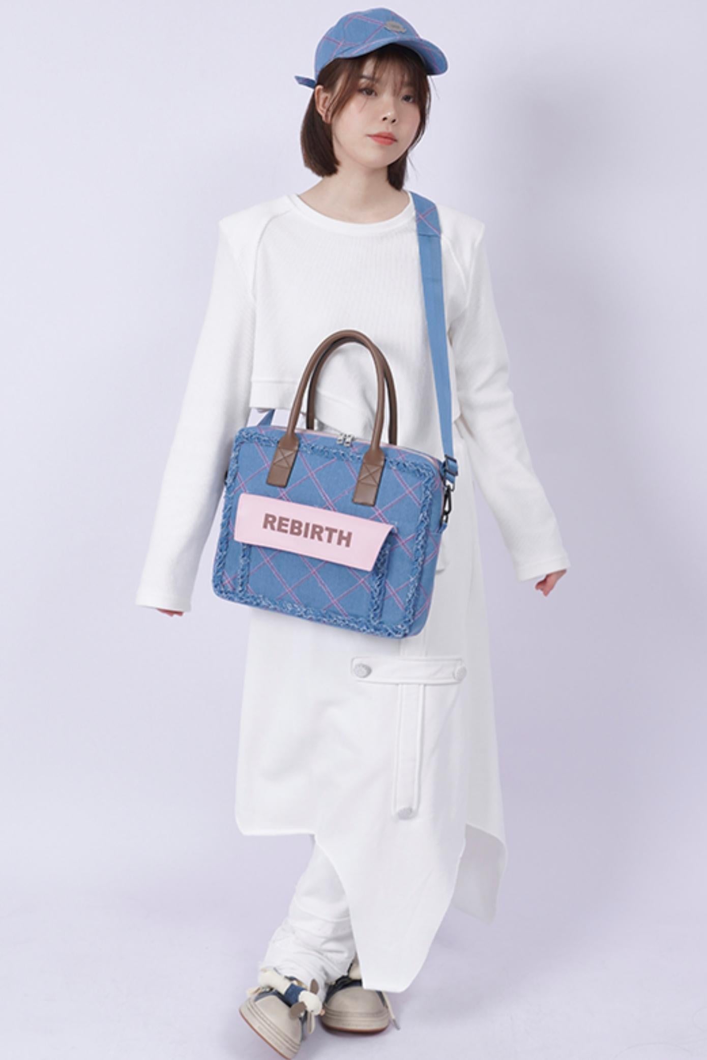 Plaid Denim Laptop Bag