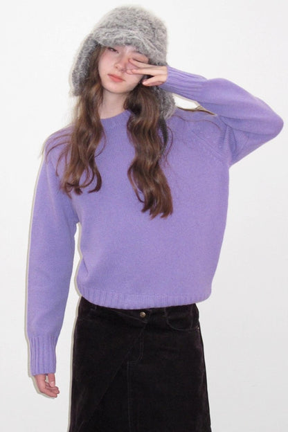 Mint Violet Slanted Hem Sweater