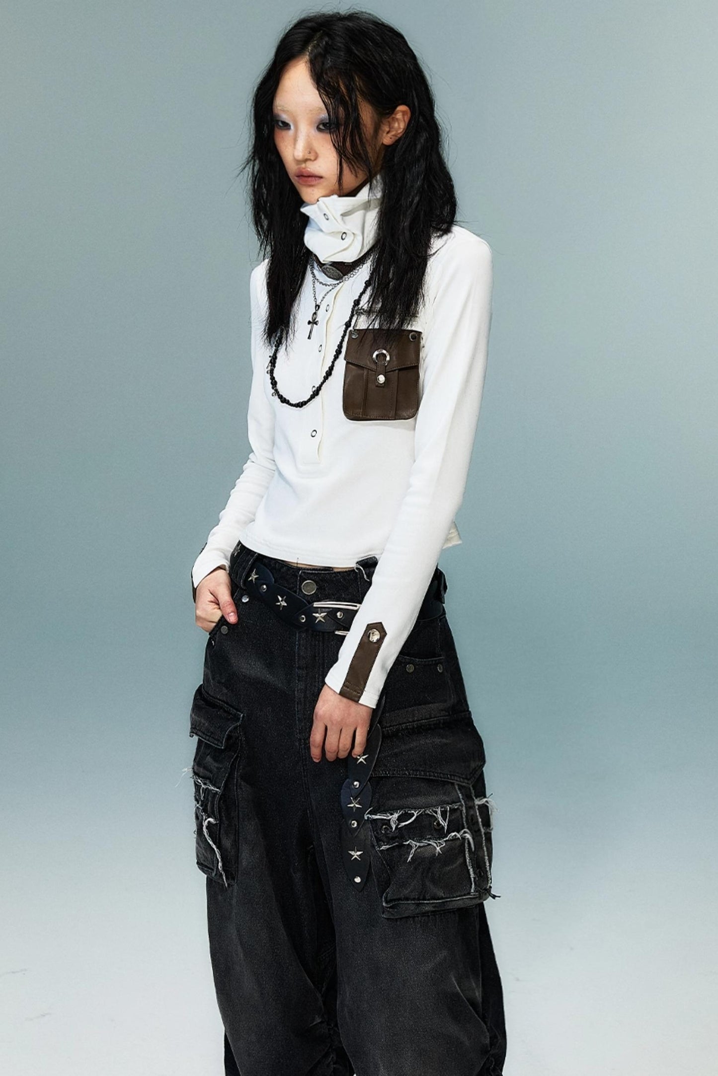 Punk High Neck Slim Knit Base Top