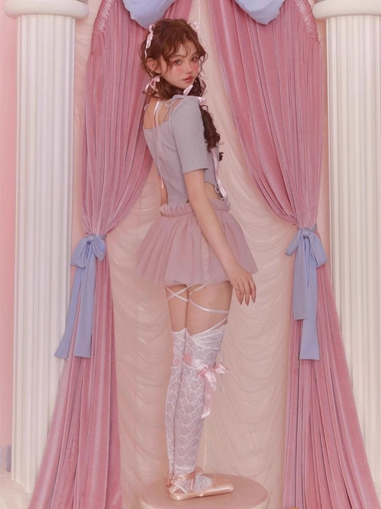 Bow tie fluffy gauze skirt