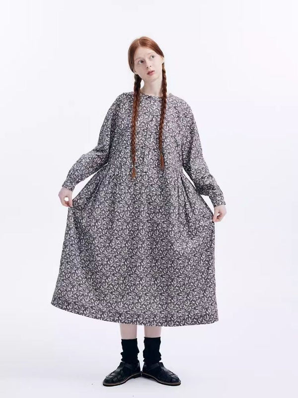 Flower Leaf Literary Long Sleeve Dress
