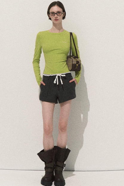 Good Weather Lace Slim Waist Long Sleeve T-Shirt