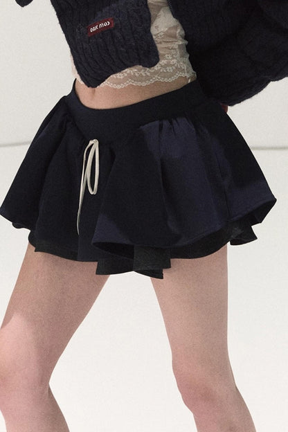 Plaid Color-Blocked Puffy Skirt