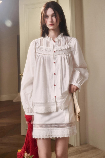 Cotton Lace Shirt With Skirt Set-Up