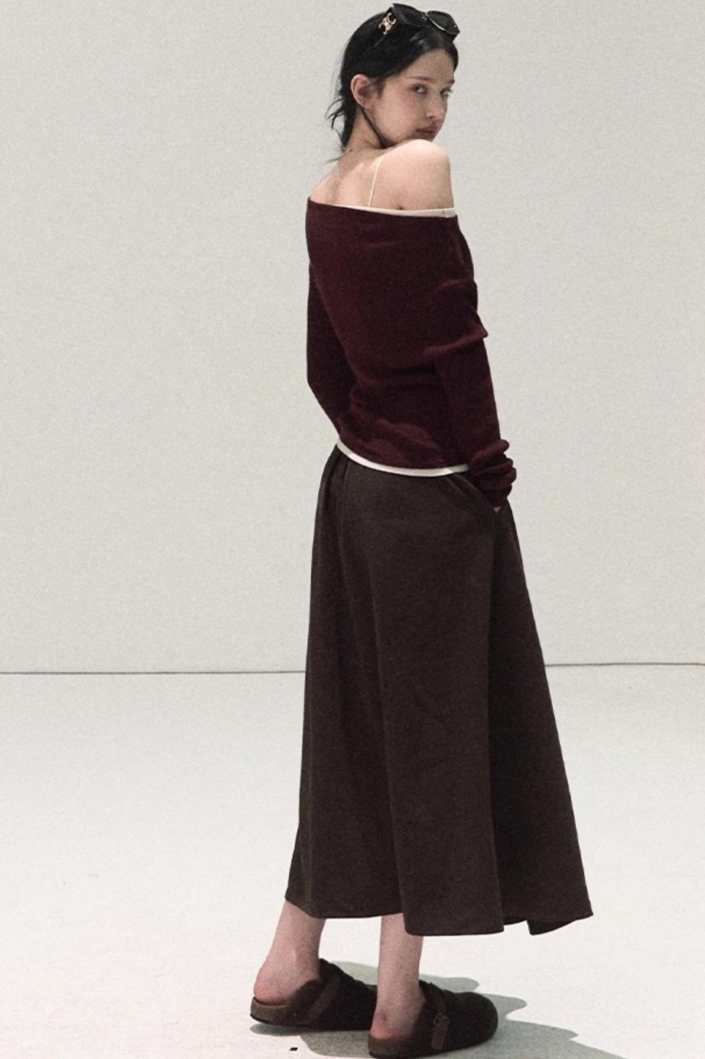 Wool Off-Shoulder Knit Top