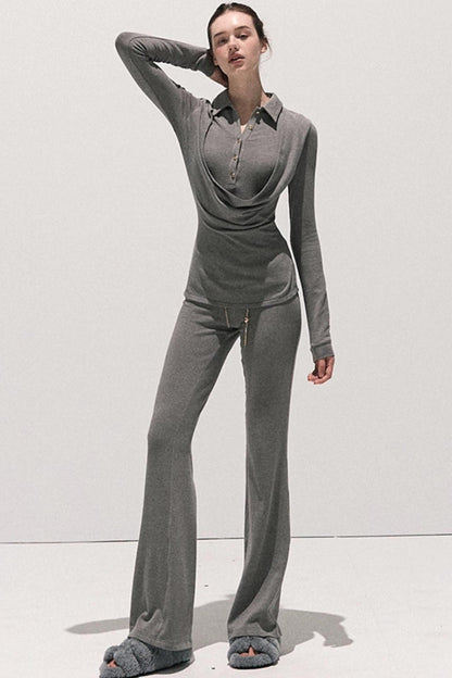 Soft Crew Neck Knitwear Bootcut Trouser Set-Up