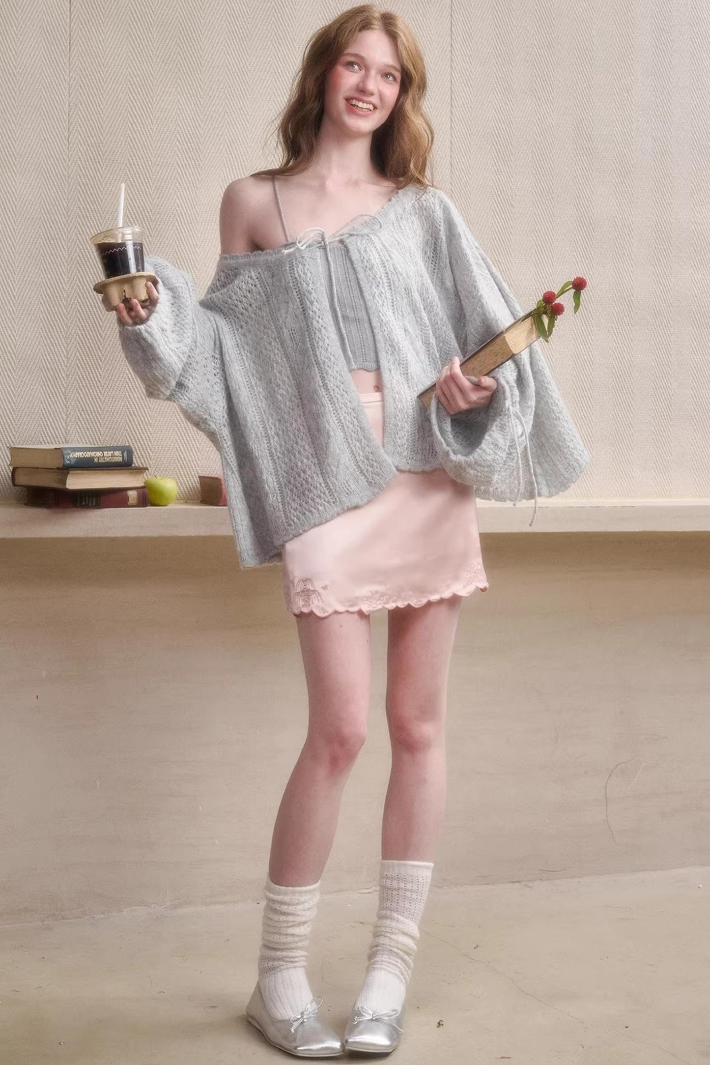 Mint Embroidered Satin Skirt