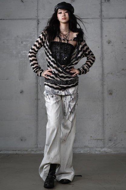 Bandeau Fake Two-Piece Striped Knit Top Set