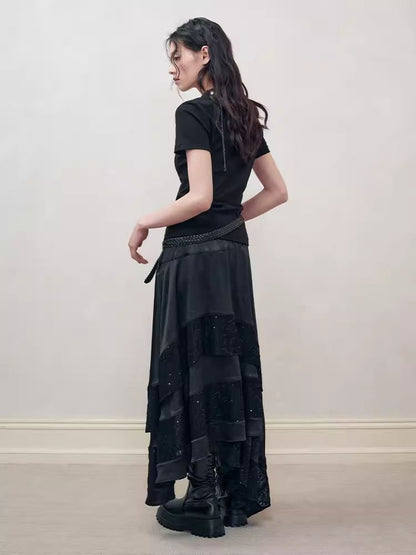 Retro Lace Splicing Half-body Skirt