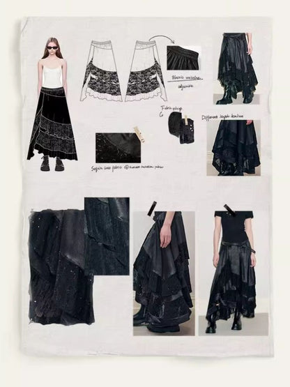 Retro Lace Splicing Half-body Skirt