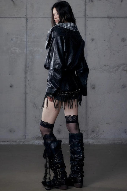 Dark Plaid Leather Top