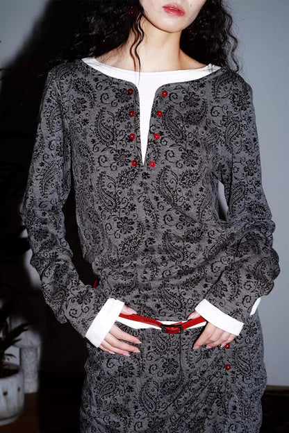 Retro Paisley Sweater Skirt Set-Up