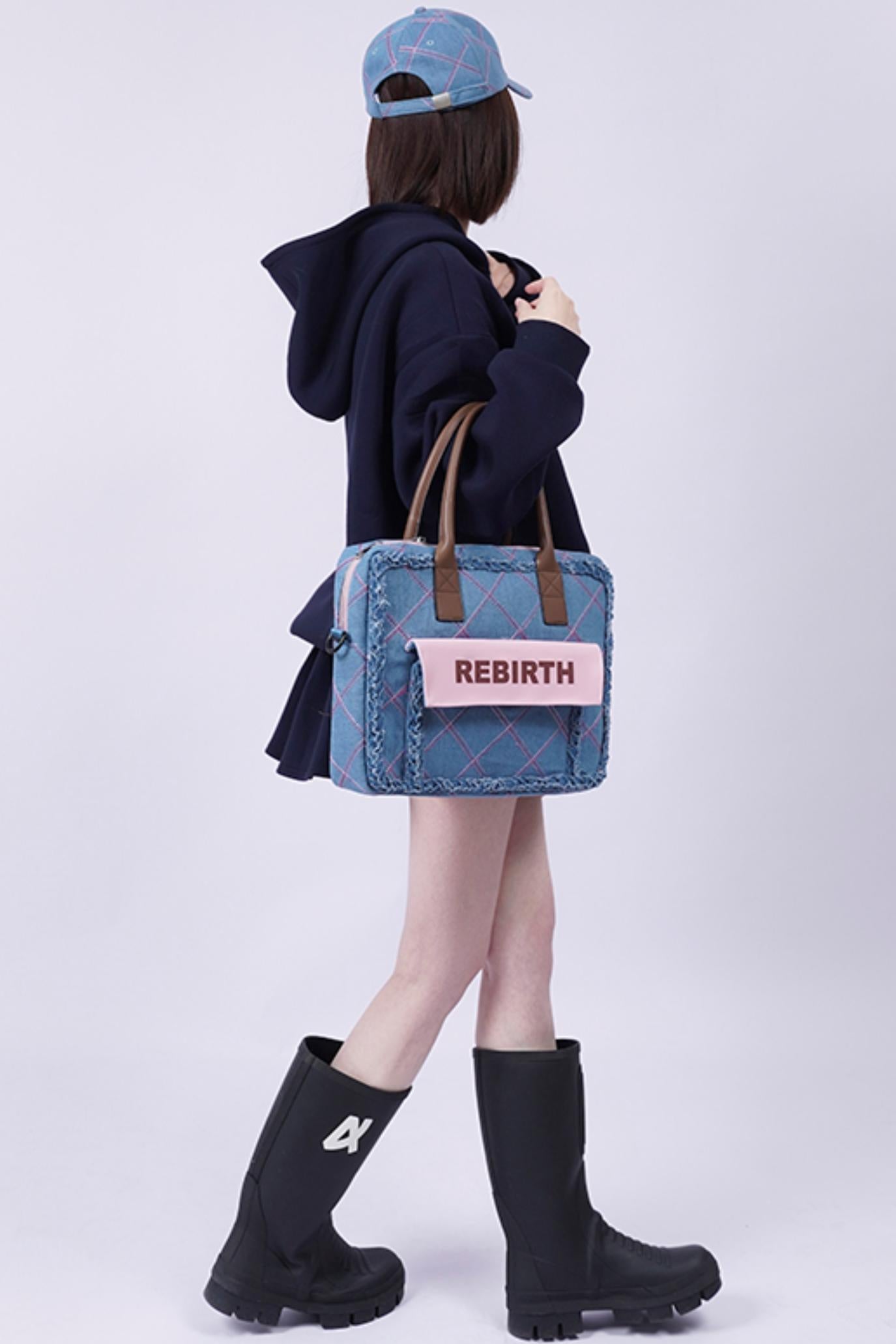 Plaid Denim Laptop Bag