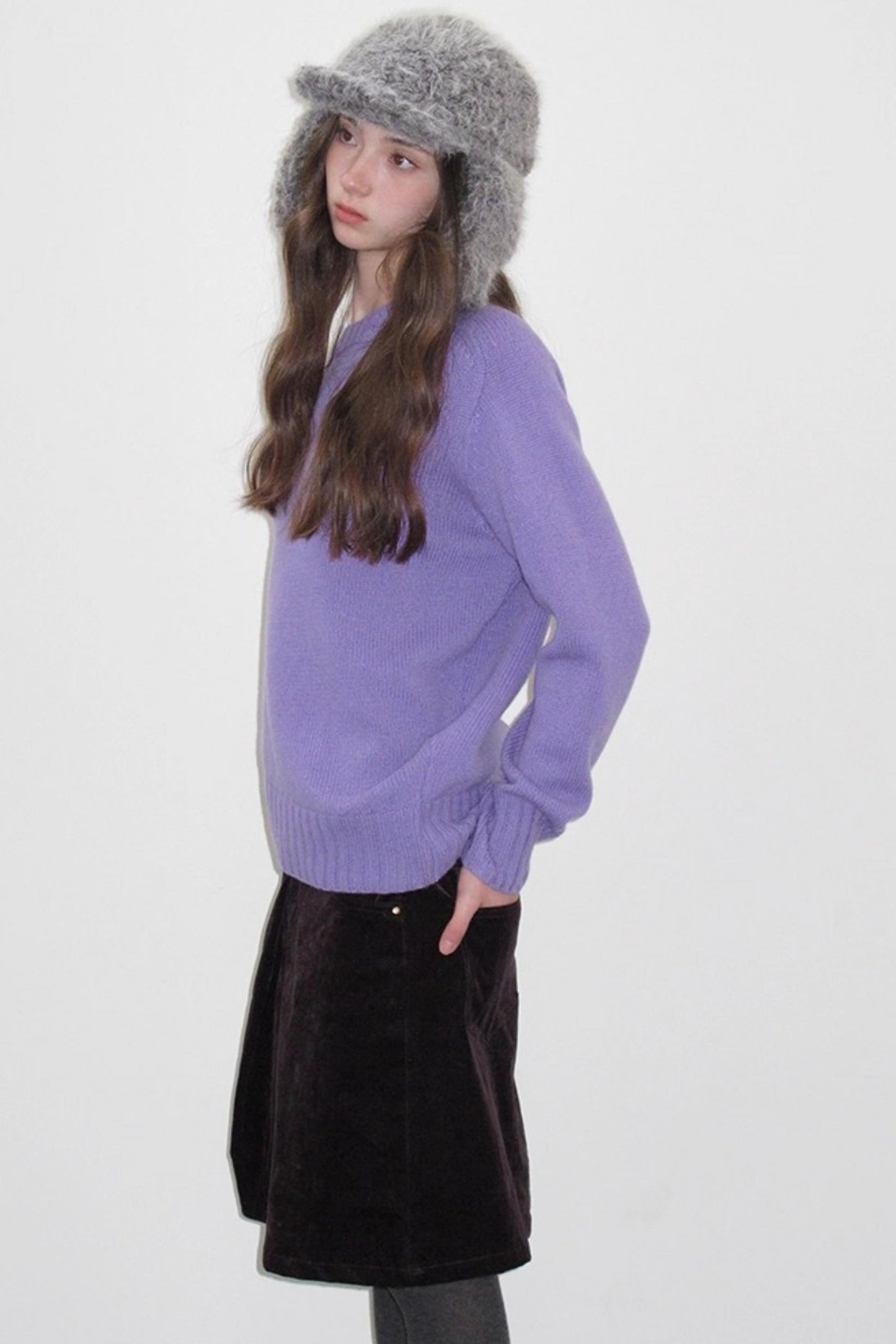 Mint Violet Slanted Hem Sweater