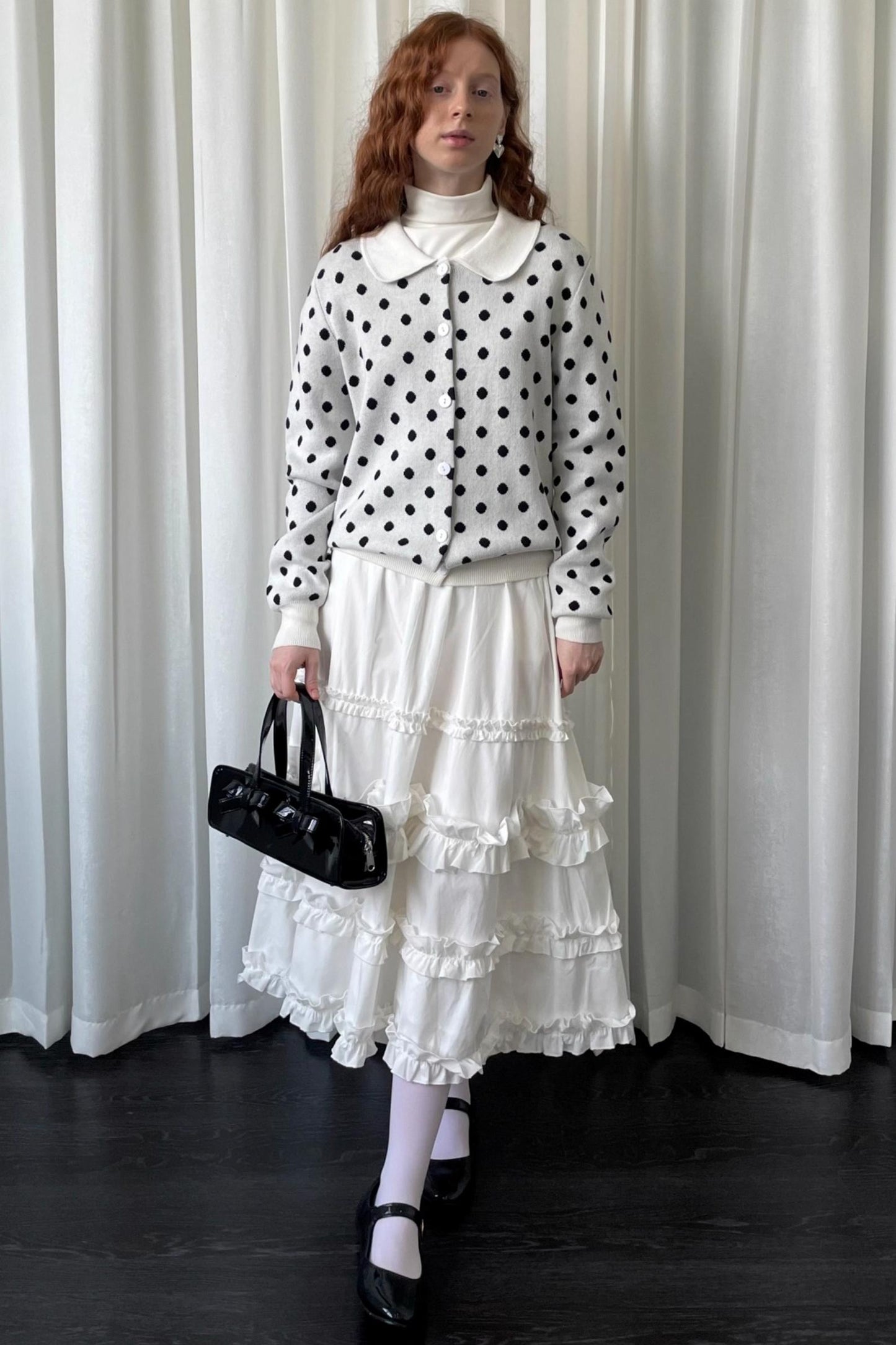 Polka Dot Doll Collar Knitted Cardigan