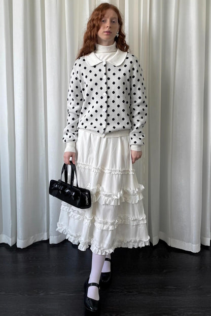 Polka Dot Doll Collar Knitted Cardigan