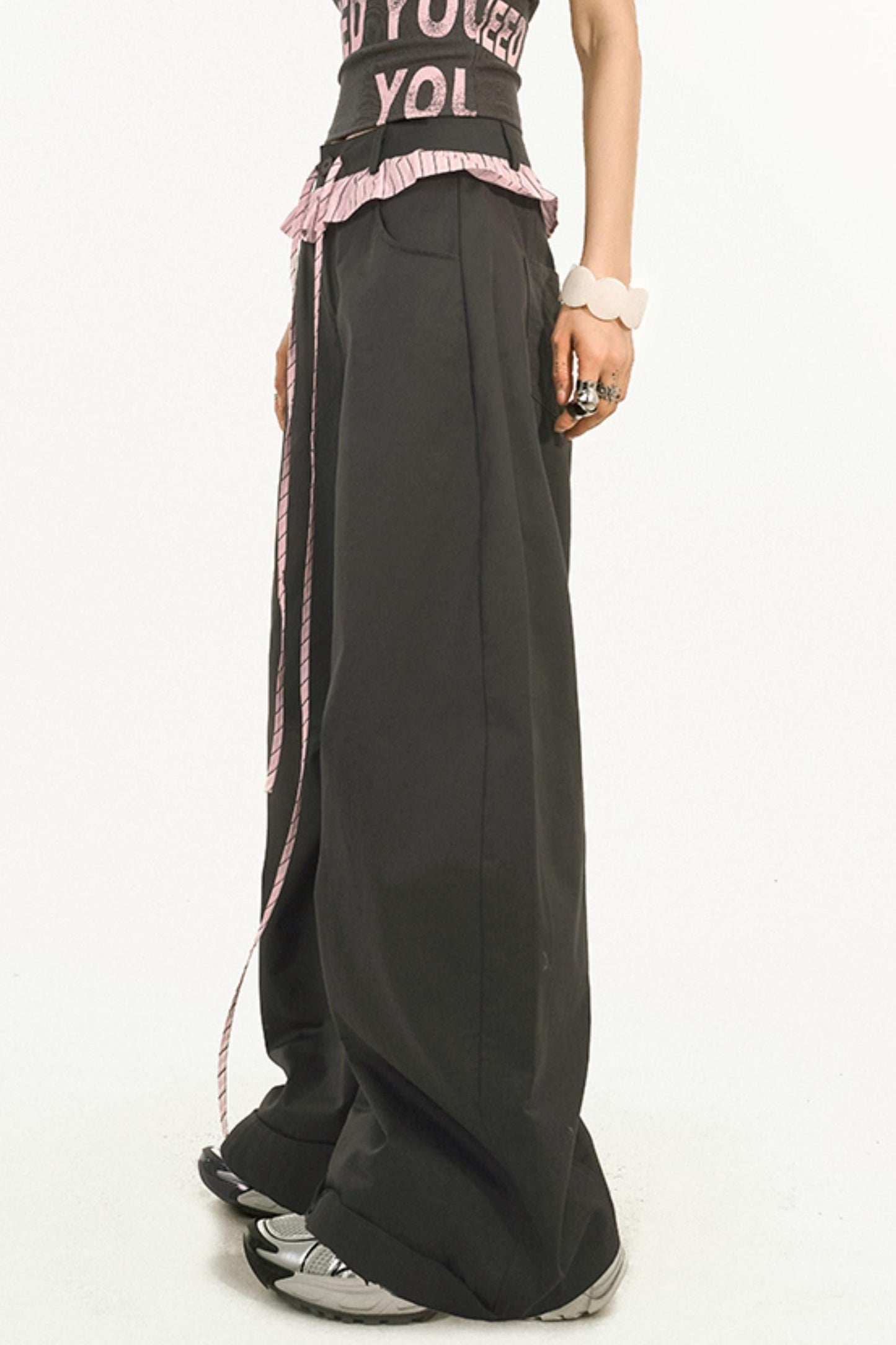 Striped Lace Wide-Leg Pants