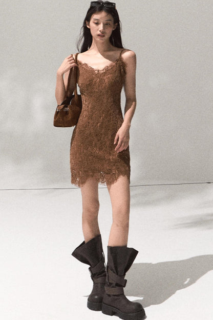 Heavy Velvet Lace Short Dress