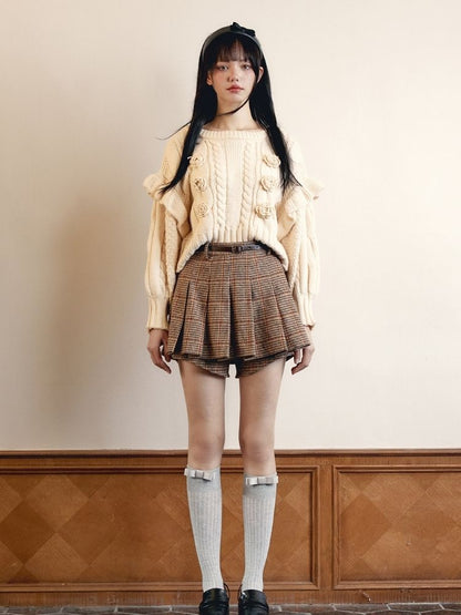 Fine Checkered Tweed High Waist Short Skirt