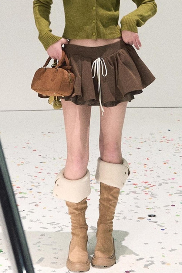 Plaid Color-Blocked Puffy Skirt