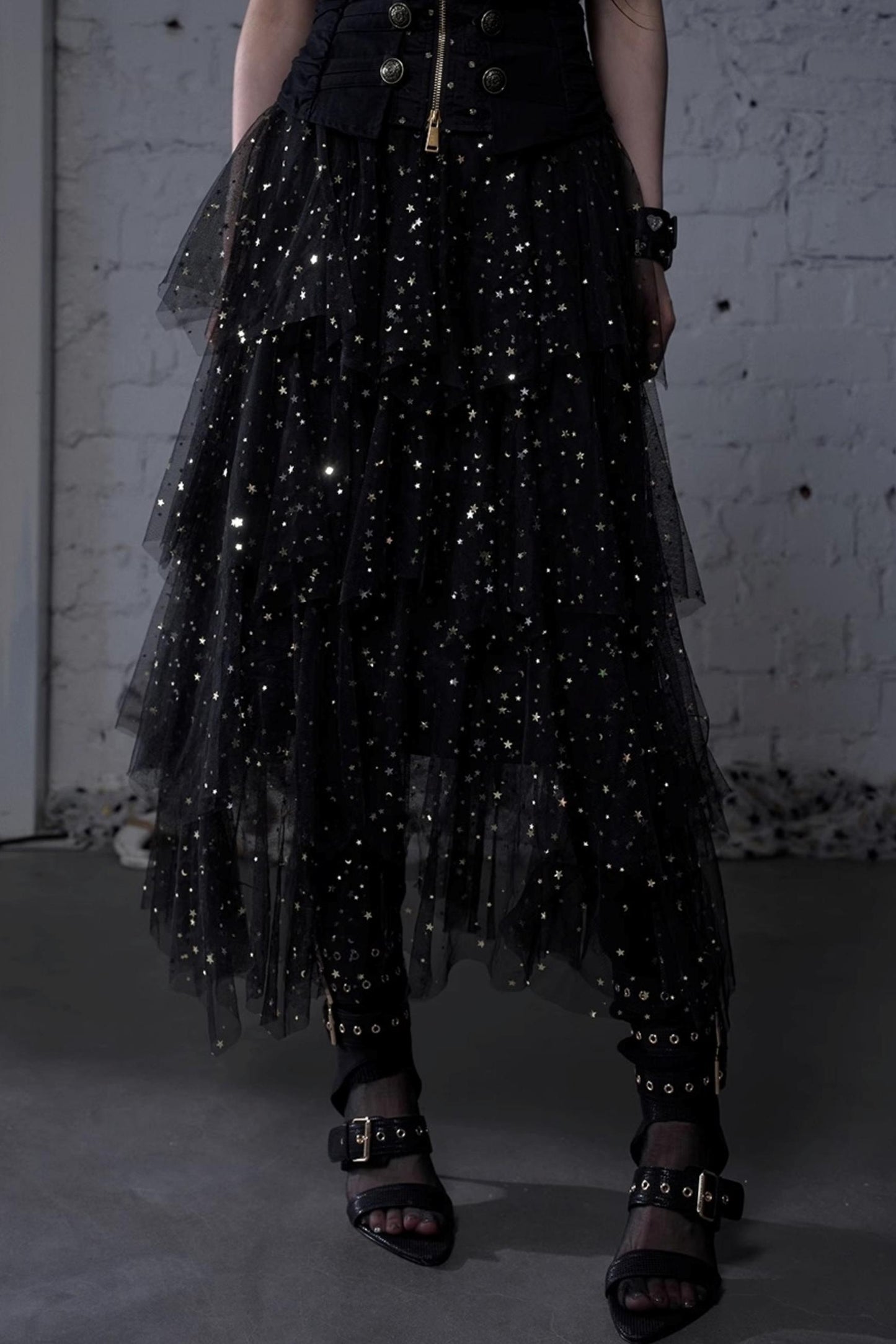Fairycore Star Tiered Mesh Skirt