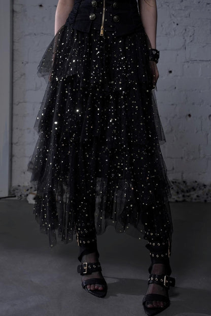Fairycore Star Tiered Mesh Skirt