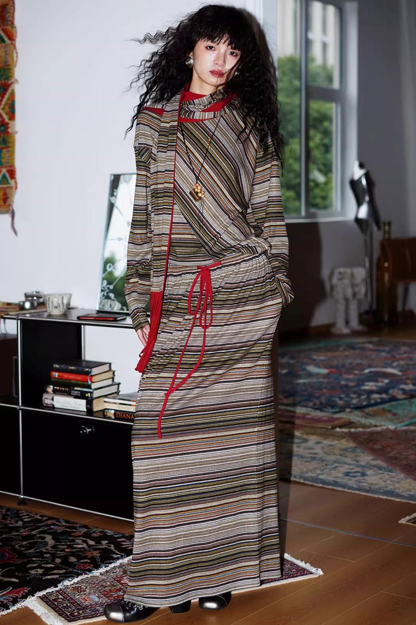 Striped Brushed Long-Sleeved Top