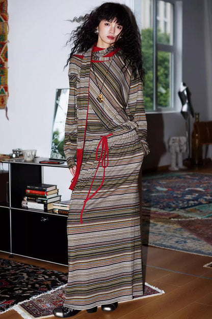 Striped Brushed Long-Sleeved Top