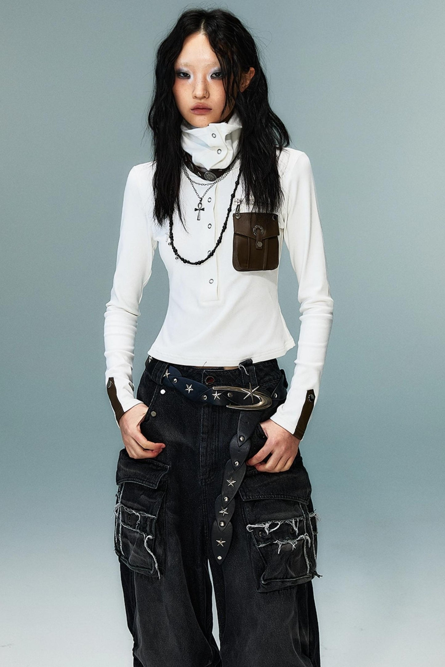 Punk High Neck Slim Knit Base Top