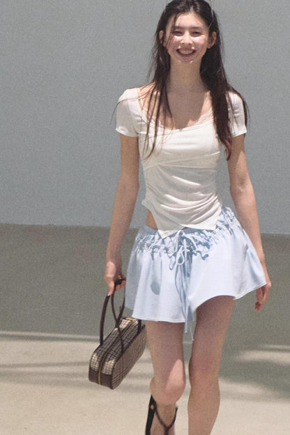 Embroidered Lyocell Puffy A-Line Skirt