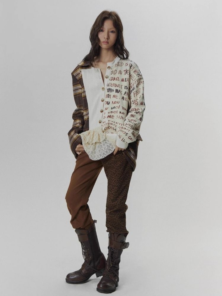 Splicing Printed Cardigan Sweatshirt