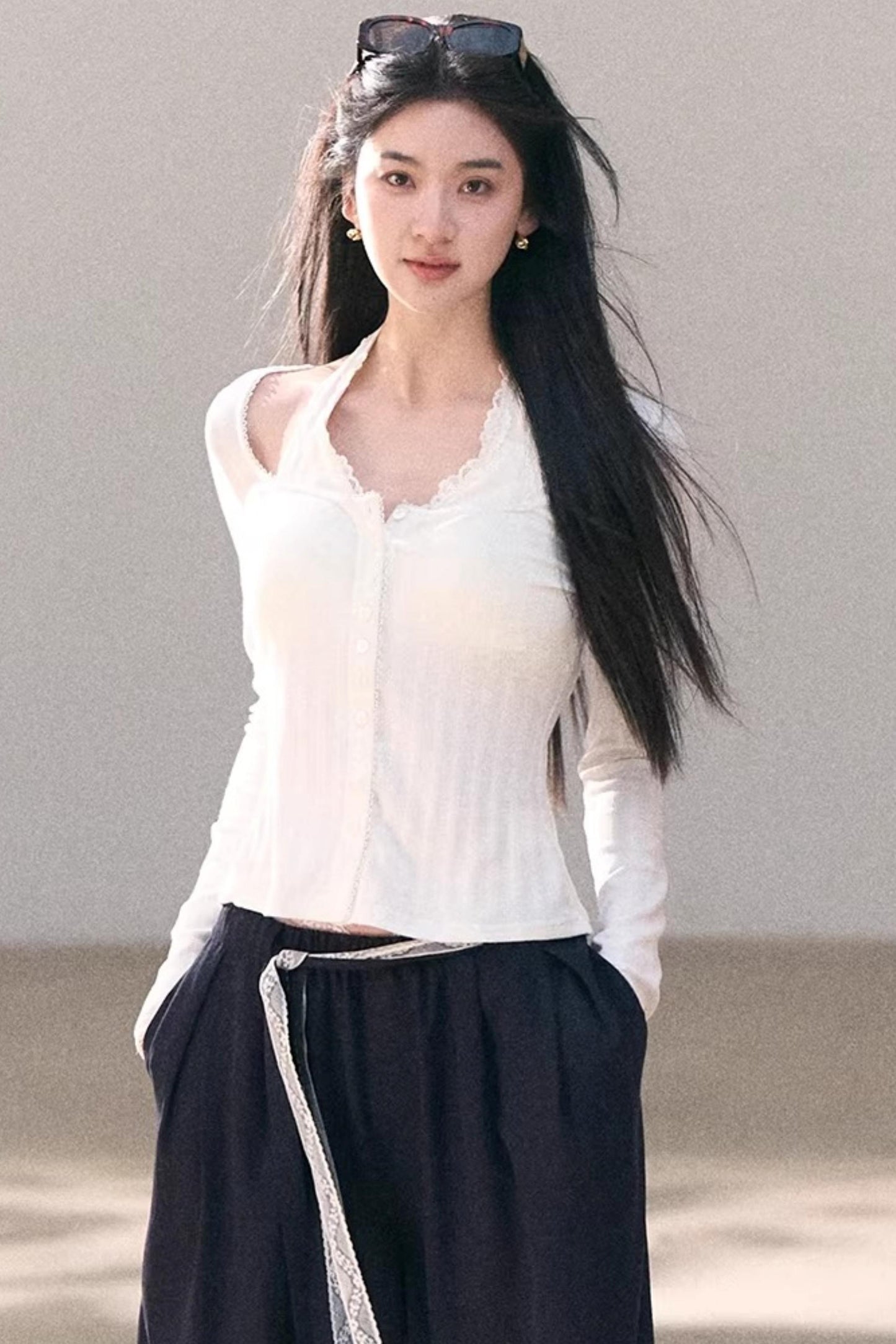 Lace-Trimmed Halter Neck Camisole