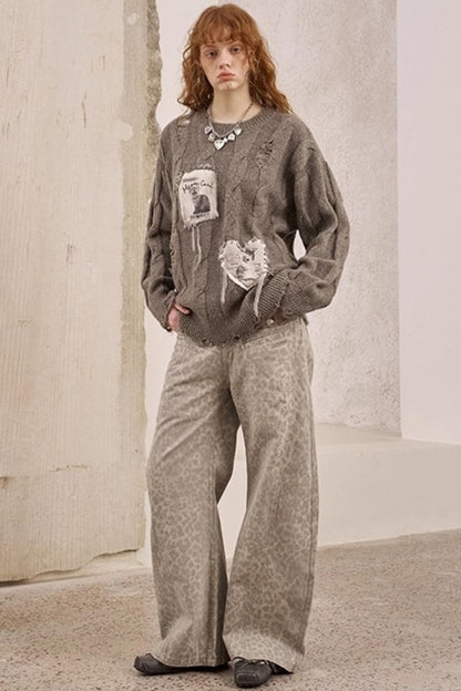 Leopard Print Straight Loose Pants