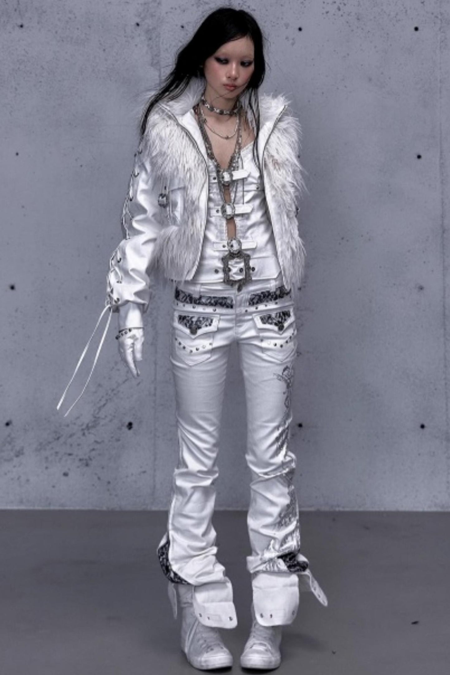 Retro Gold Foil Denim Pants