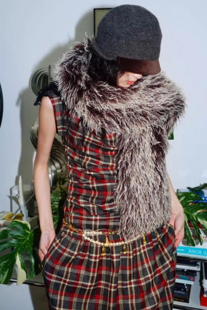 Vintage Lace-up Plush Scarf