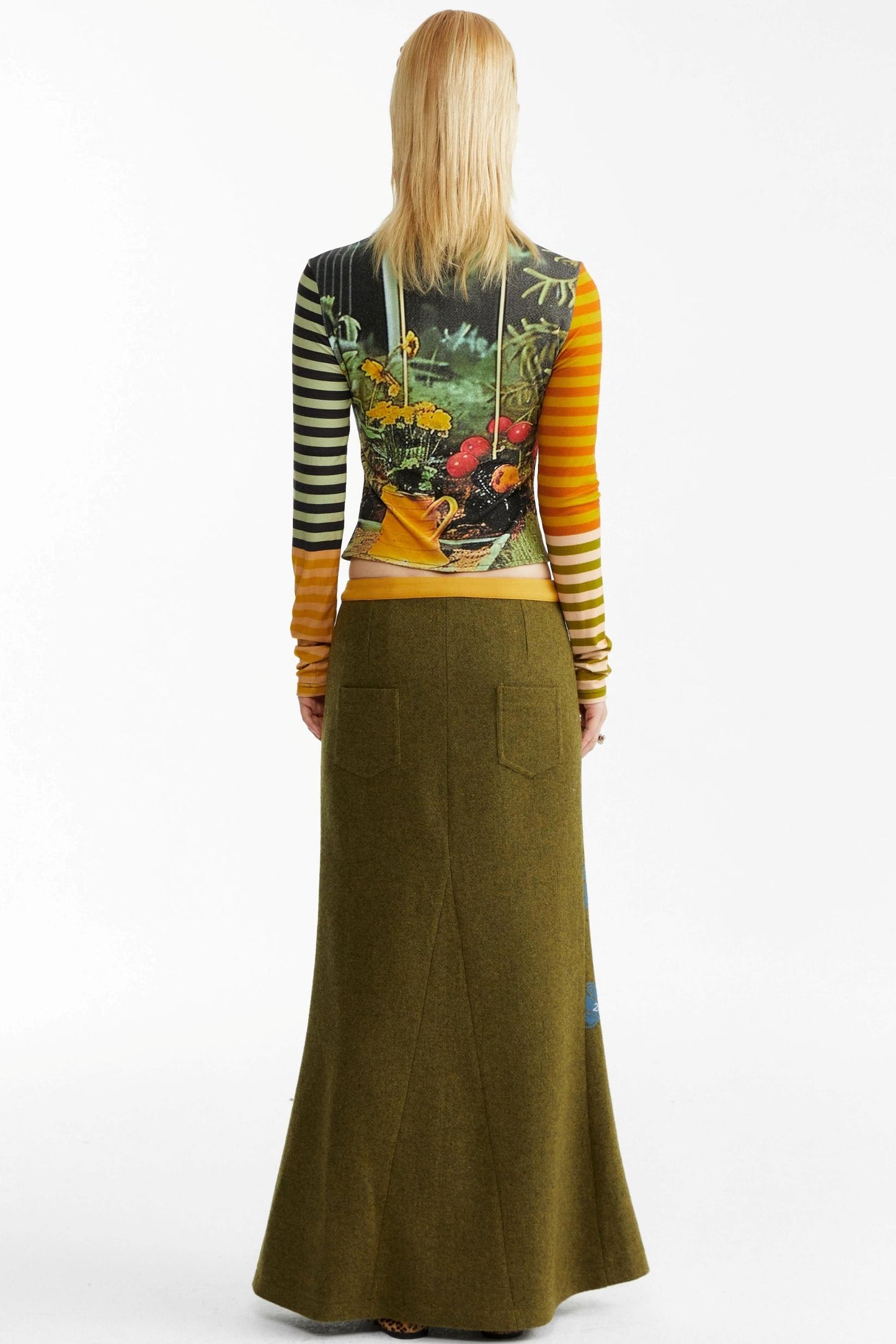 Olive Woolen Long Skirt