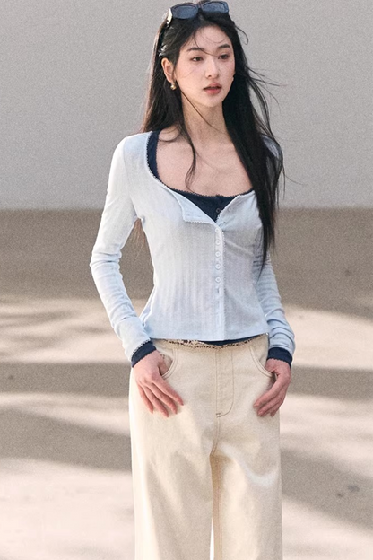 Hollow-Out Ribbed Knit Cardigan