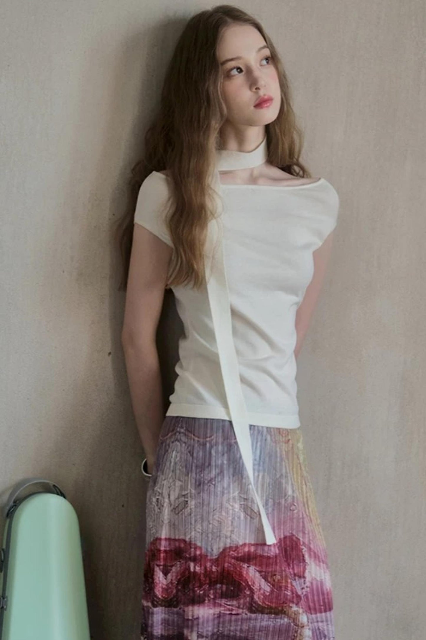 Milk White Asymmetrical Knit Top