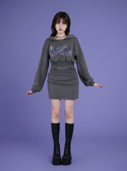 Waist Padded Sweatshirt Dress