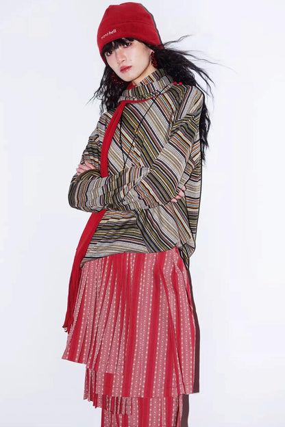 Striped Brushed Long-Sleeved Top