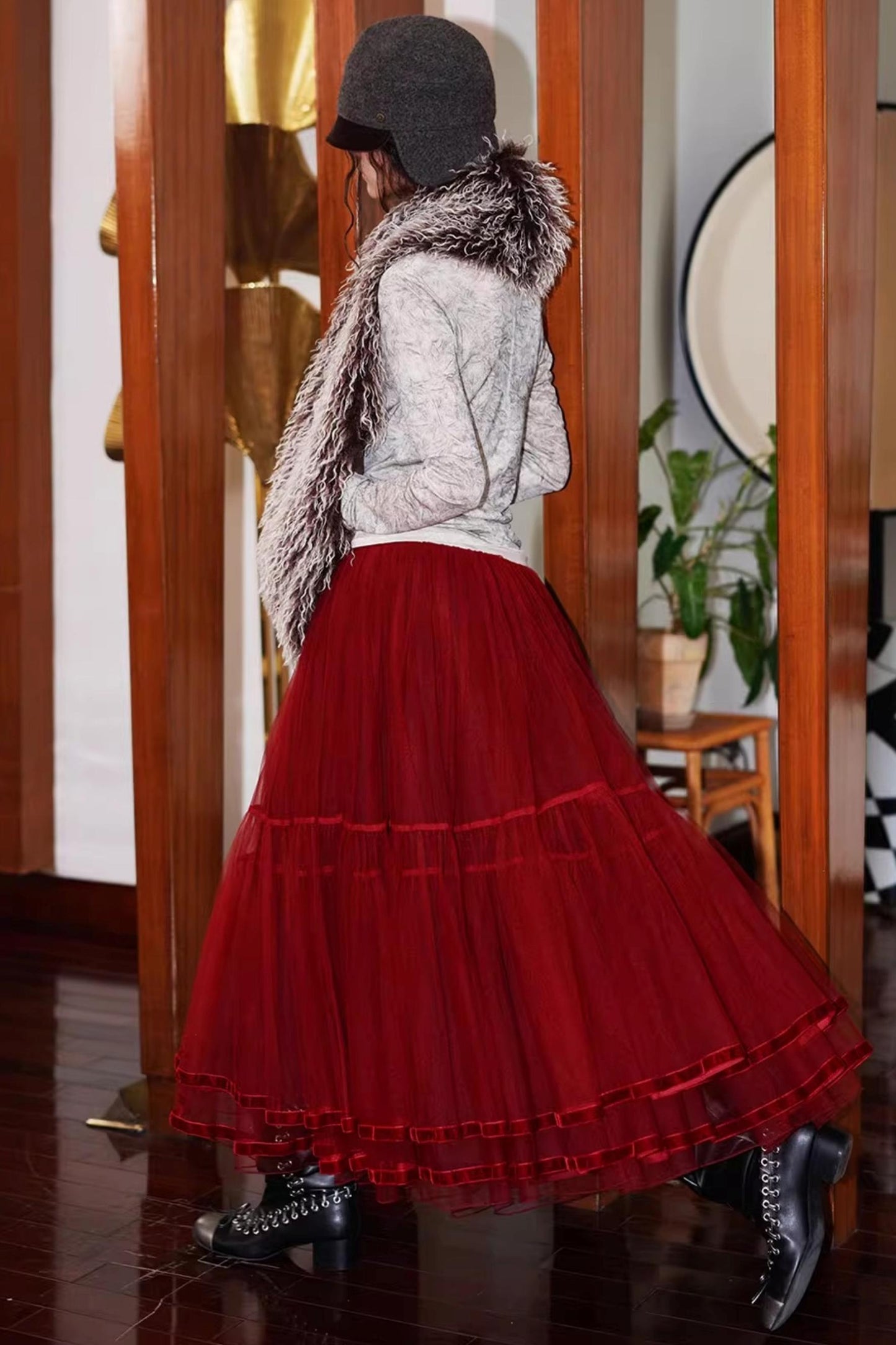 Autumn Mesh Puffy Long Skirt